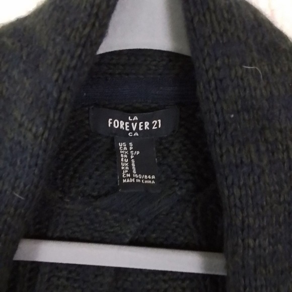 Forever 21 Chunky Cable Knit Open Front Cardigan Size Small in Navy, Green - Picture 10 of 11